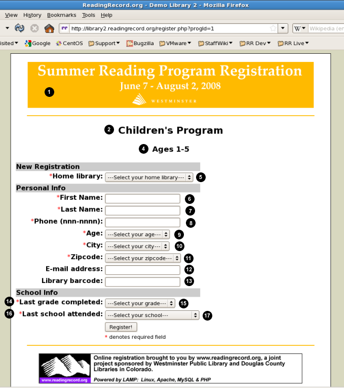 Self-registration page